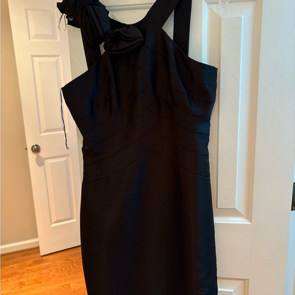 London Times Black One Shoulder Sheath Dress